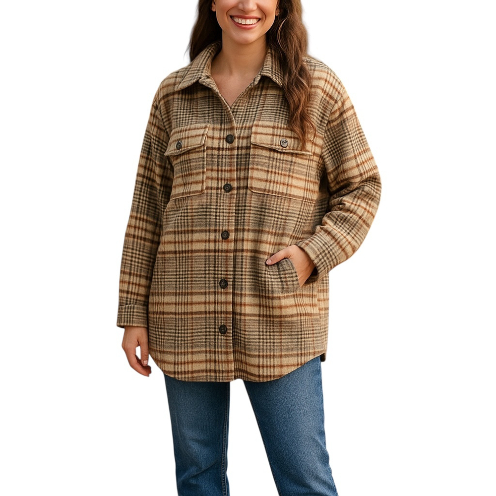 Joie Shacket Coat Womens Large Beige Plaid Wool Blend